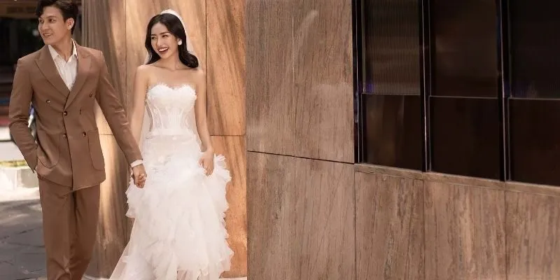 Chuẩn bị chụp ảnh cưới Studio với background tường đá